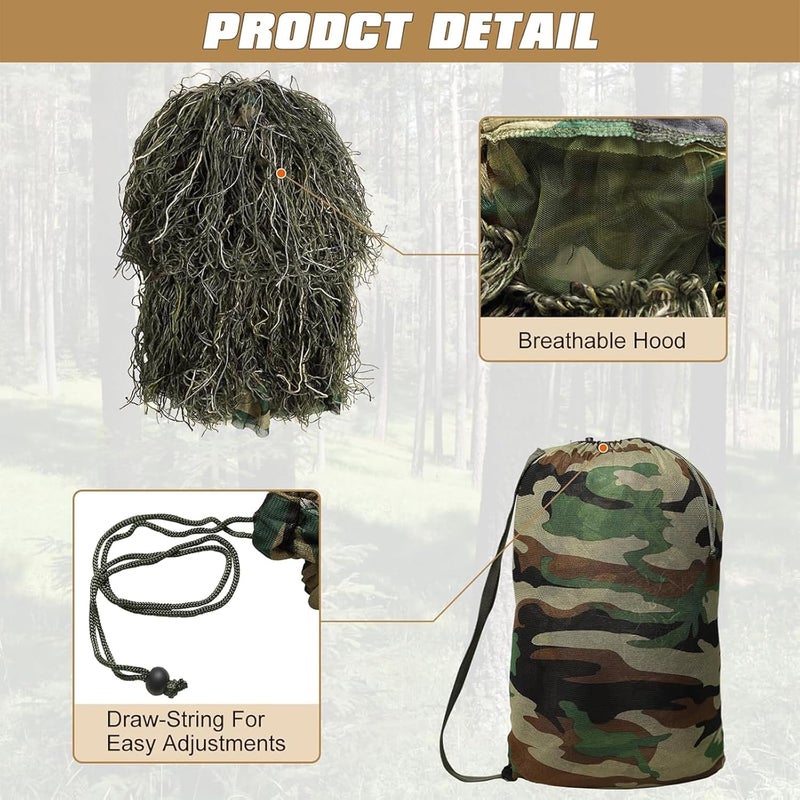 DoCred 5 in 1 Ghillie Suit, 3D Camouflage Hunting Apparel Including Jacket, Pants, Hood, Carry Bag, Adult and Youth Sizes - Image 5